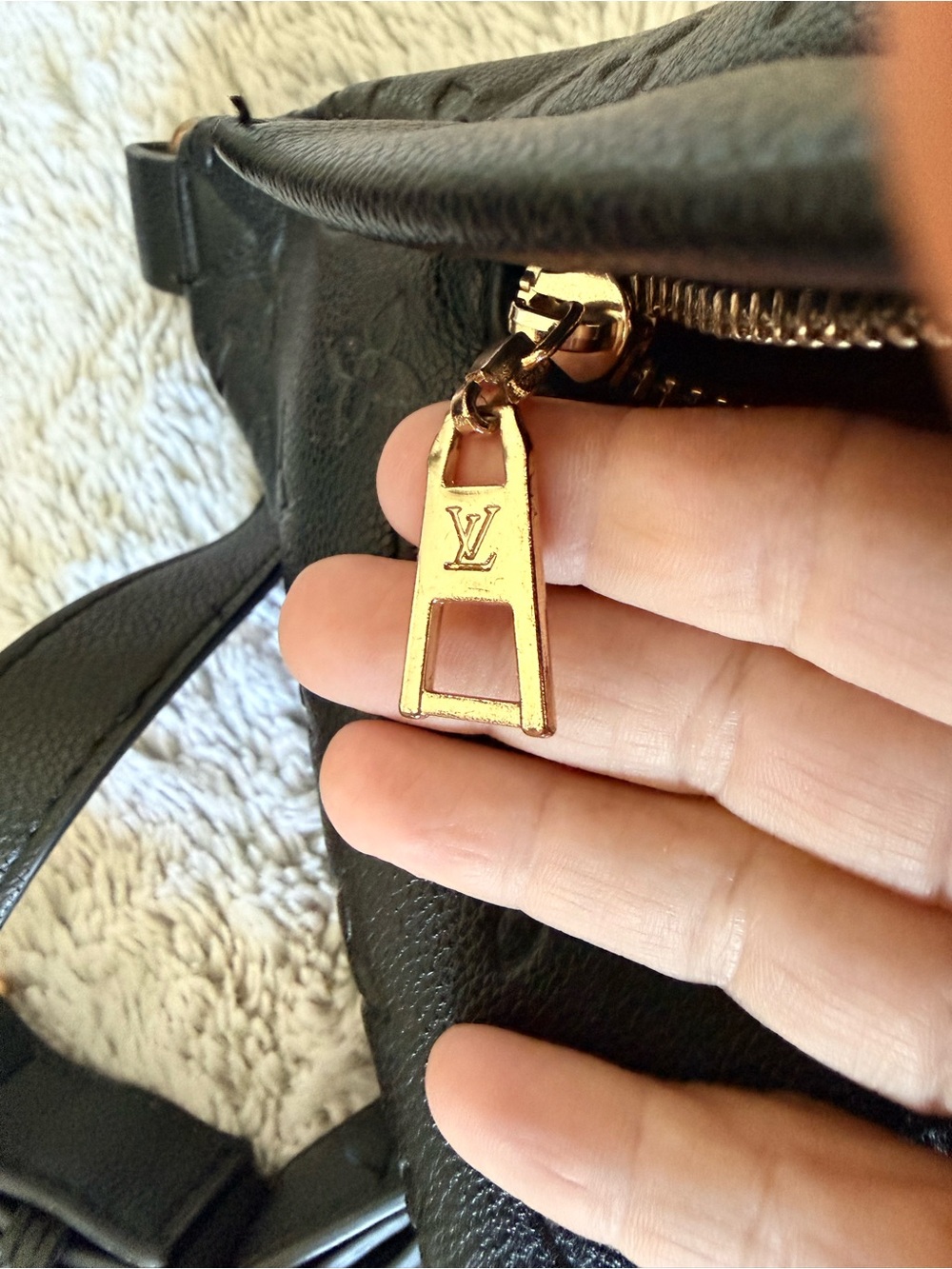 Luxe Designer Inspired Black Embossed Monogram Leather Bumbag - Picture 6 of 7